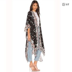 Michael Stars Floral Kimono Rose Ruana in Black